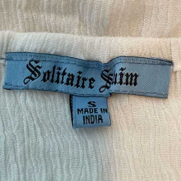 Solitaire Anthropologie Embroidered Swim Cover Up Tunic White Blue Round Neck Be - Picture 5 of 7